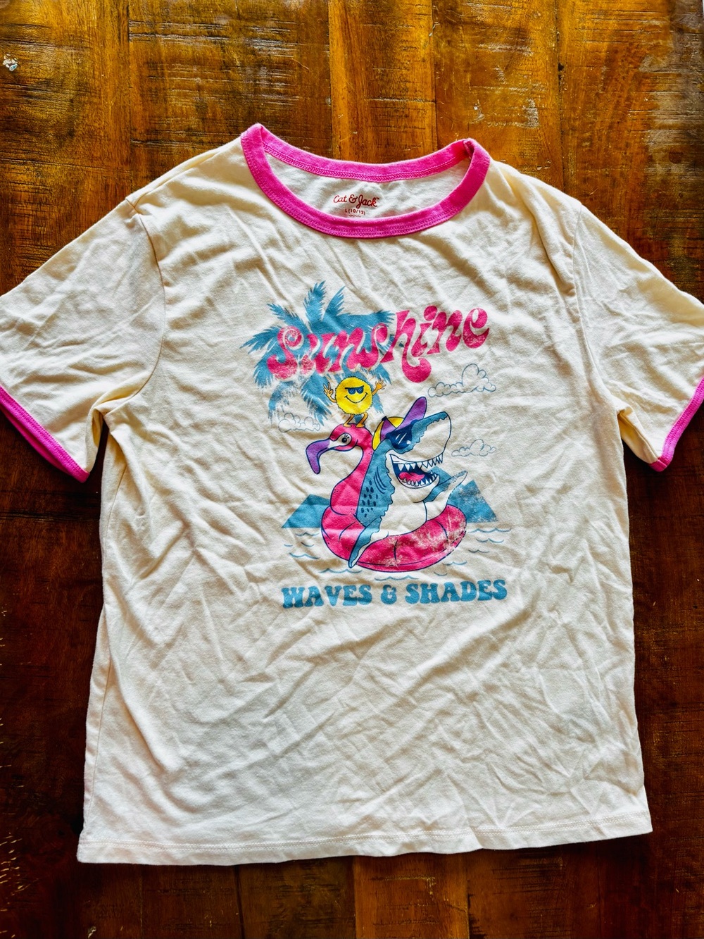 Kids' Sunshine Shark & Flamingo Swim Tee — Pale Yellow/Pink/Blue 10/12
